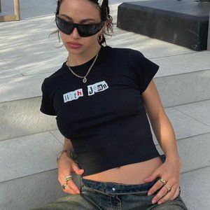 With Jéan Black Baby Tee - Size MEDIUM